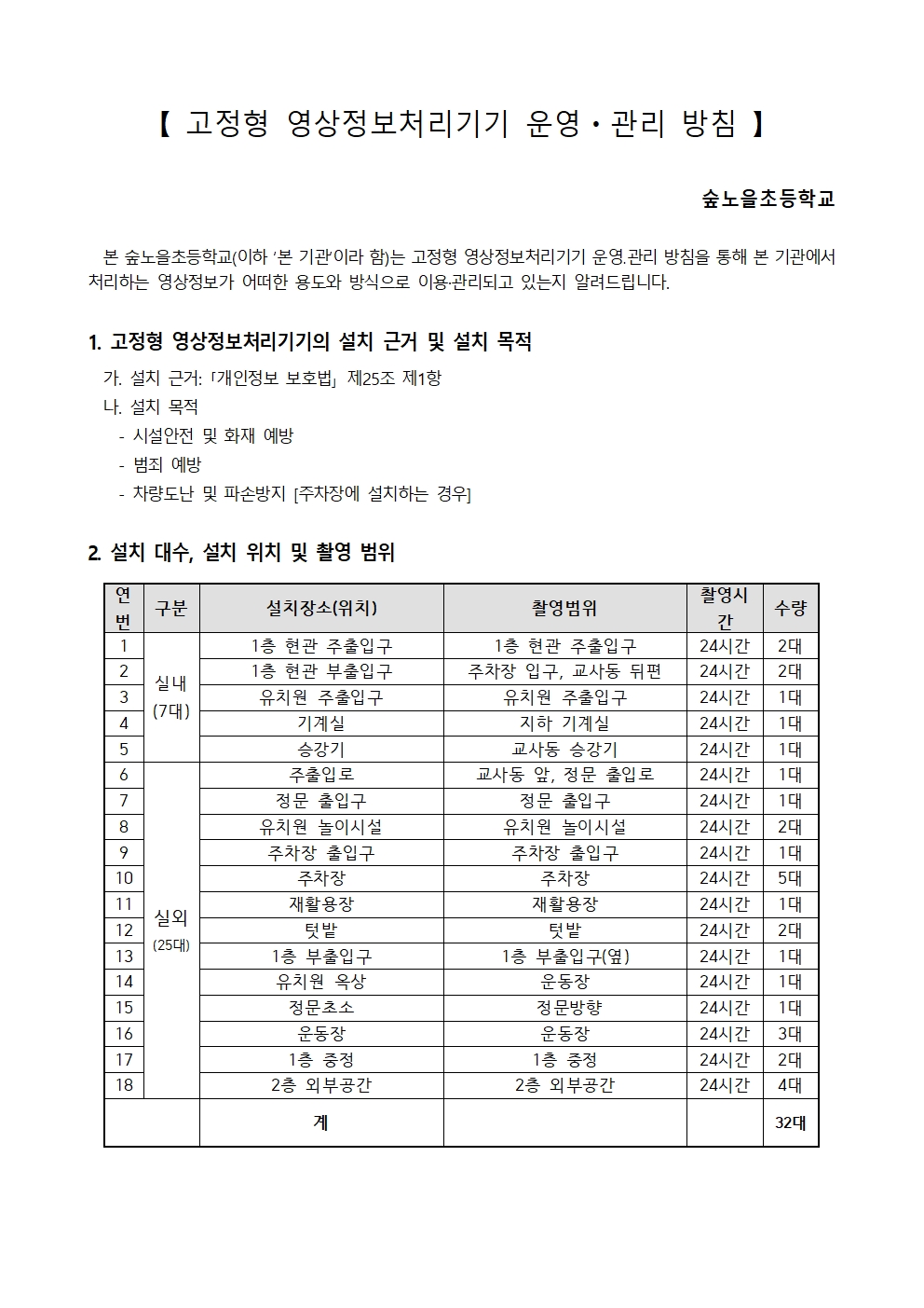 숲노을초등학교_고정형_영상정보처리기기_운영ㆍ관리_방침(홈페이지_공개용)001